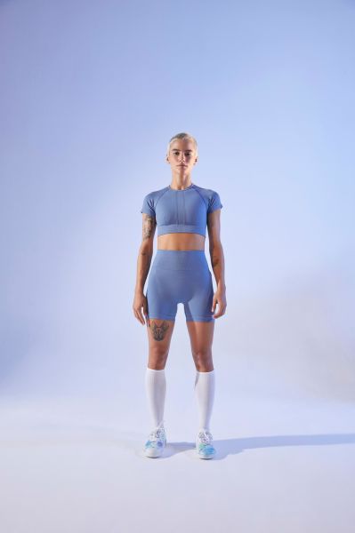 Dikişsiz Spor Crop Top (Mavi)