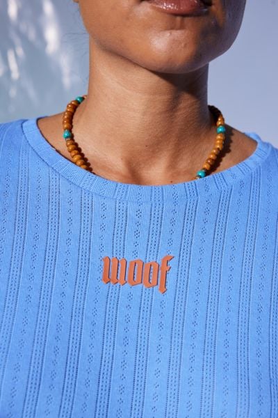 3D Woof Baskı Crop Top (Mavi)