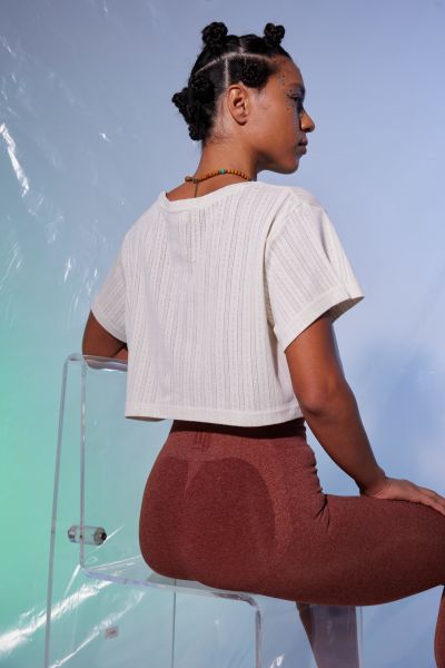 3D Woof Baskı Crop Top (Ekru)