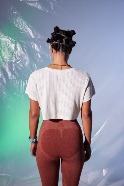 3D Köpek Baskı Crop Top (Ekru)