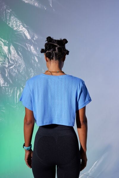 3D Köpek Baskı Crop Top (Mavi)