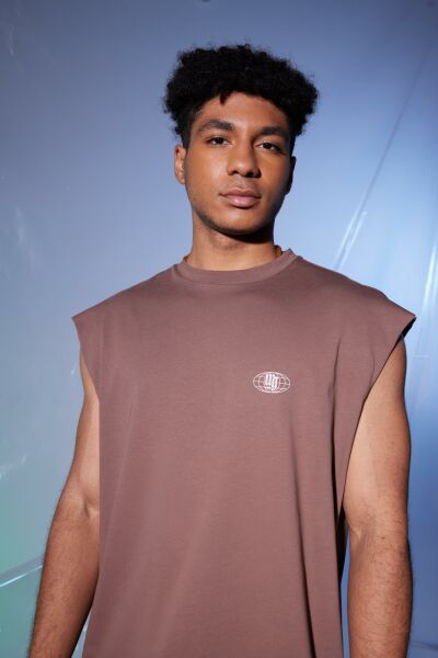Connected By The Mindset Baskı Tank Top (Kakao)