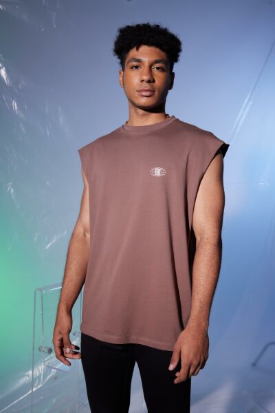 Connected By The Mindset Baskı Tank Top (Kakao)