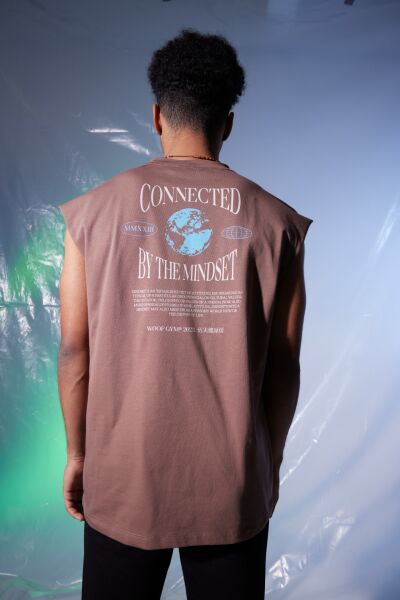 Connected By The Mindset Baskı Tank Top (Kakao)