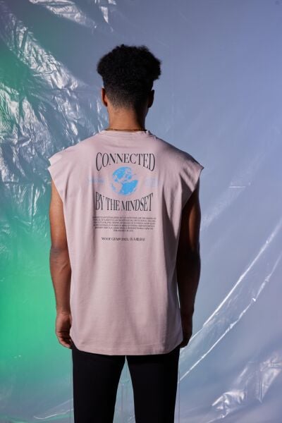 Connected By The Mindset Baskı Tank Top (Pudra)