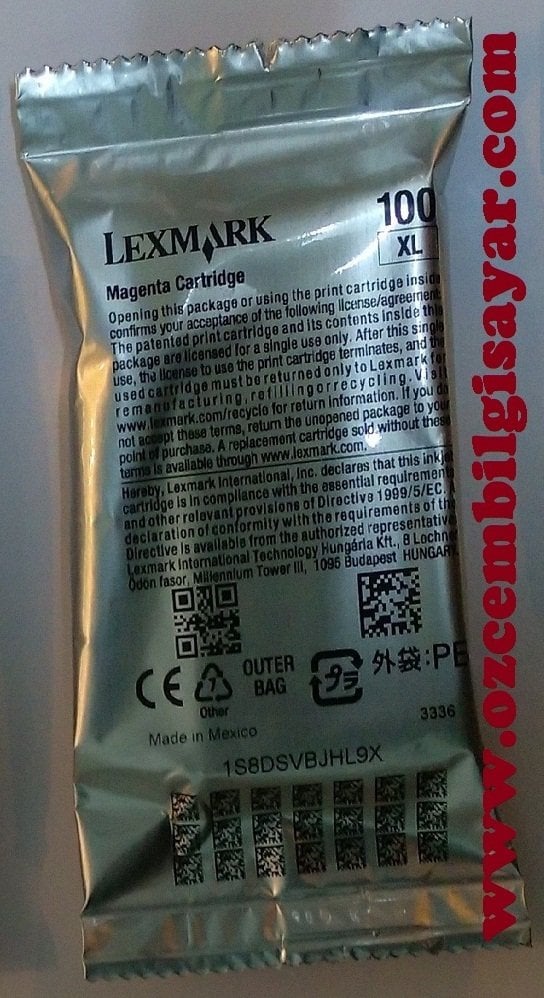 Lexmark 100XL Orjinal Kırmızı (Magenta) Mürekkep Kartuşu (Folyada)