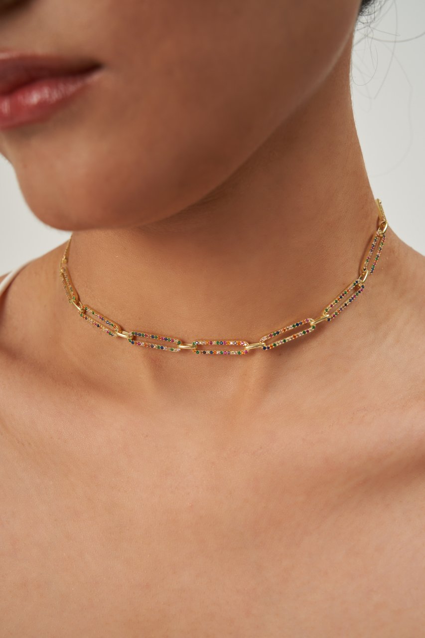 Renkli Taşlı Ataç Choker
