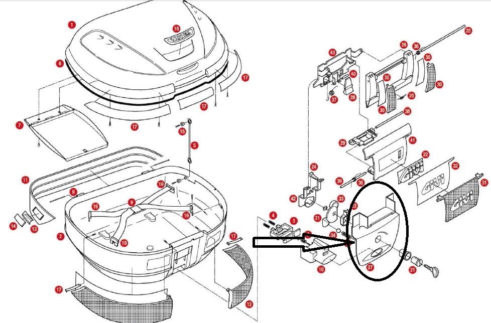 GIVI Z368N ÇANTA KİLİT MEKANİZMA KAPAK ALT E52