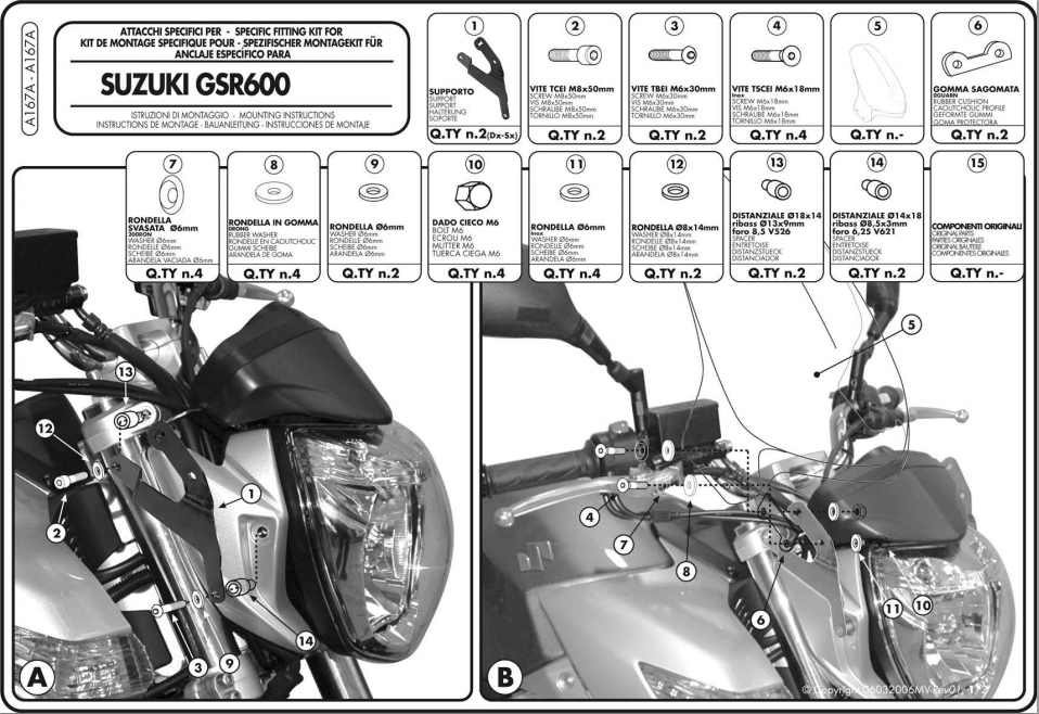 GIVI A167A SUZUKI GSR 600 (06-07) RÜZGAR SİPERLİK BAĞLANTISI