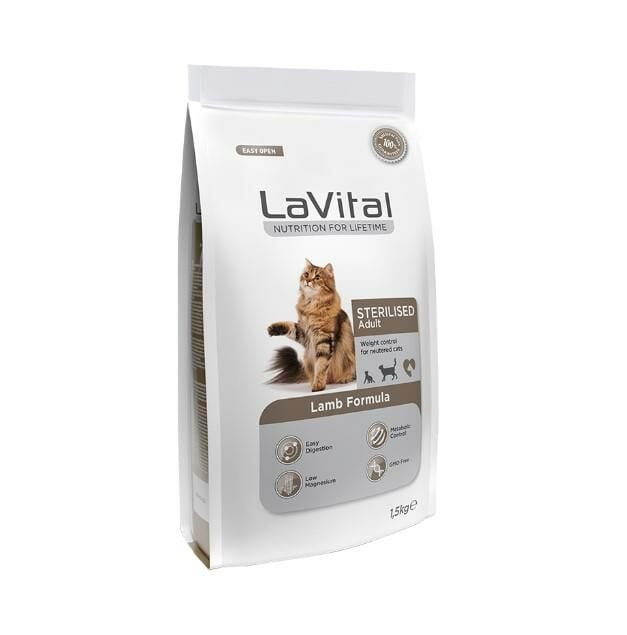 LaVital Kilo Kontrolü için Kuzulu Kısırlaştırılmış Kedi Maması 1,5kg