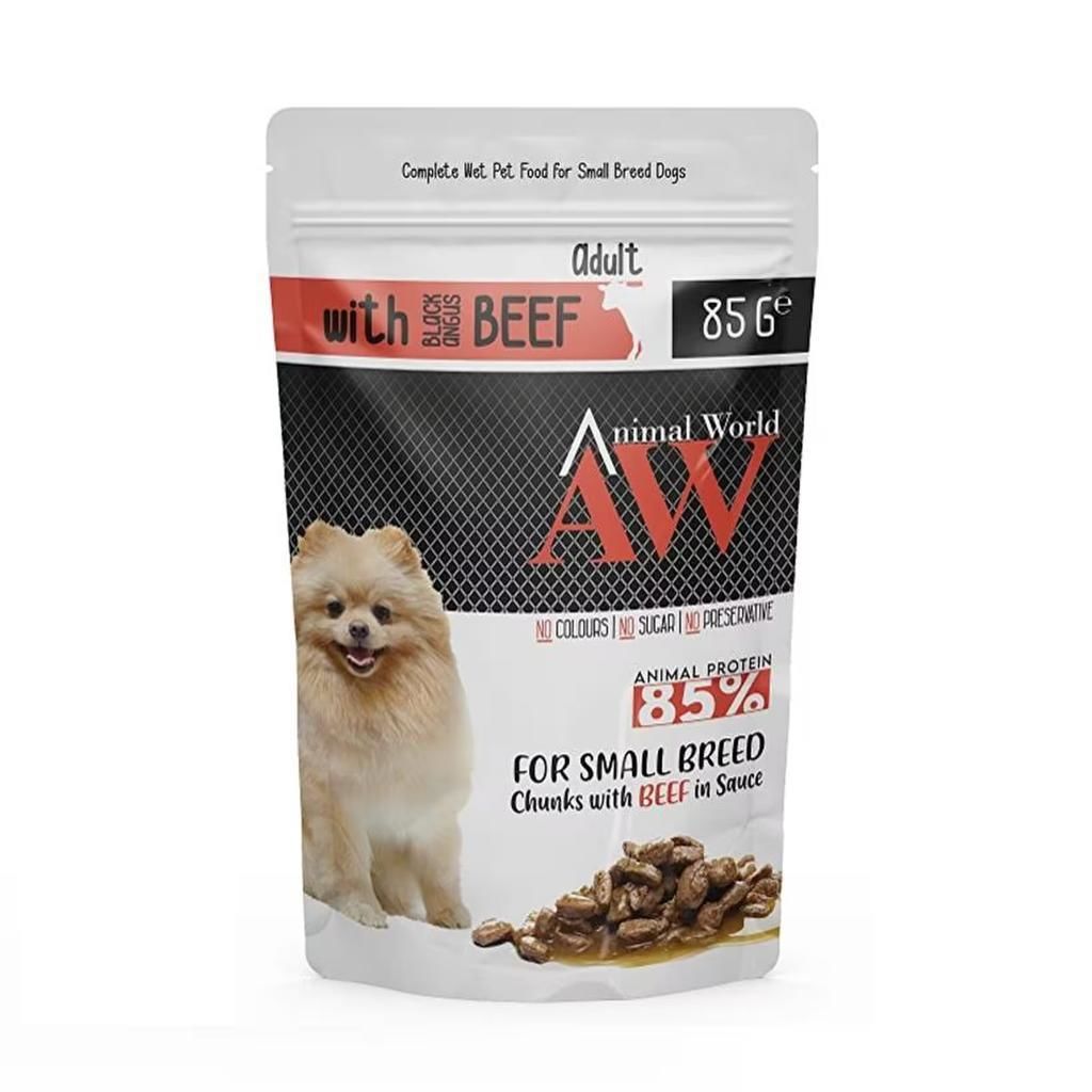 Animal World Soslu Parça Sığır Etli Küçük Irk Yetişkin Köpek Konservesi 85 Gr