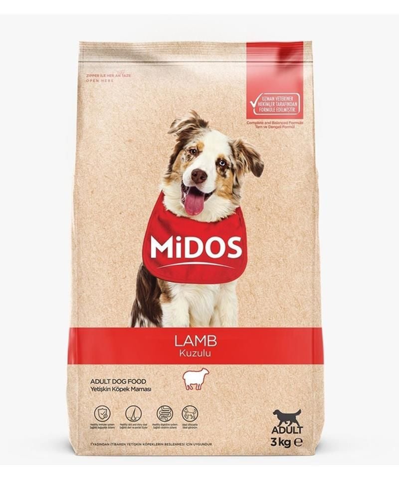 Midos Kuzu Etli ve Pirinçli Yetişkin Köpek Maması 3 Kg