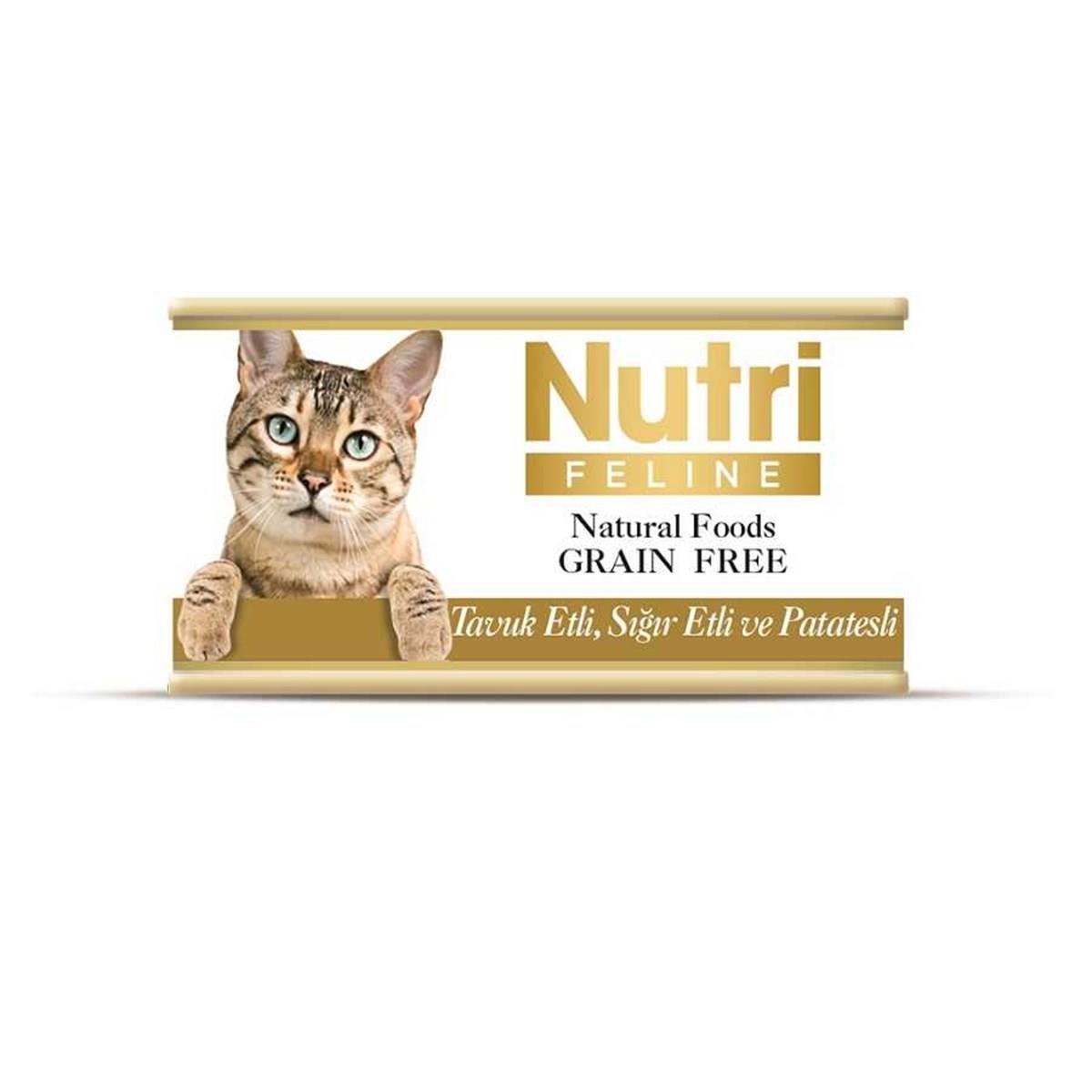 Nutri Tahılsız Tavuk Etli, Sığır Etli ve Patatesli Kedi Konservesi 85 Gr