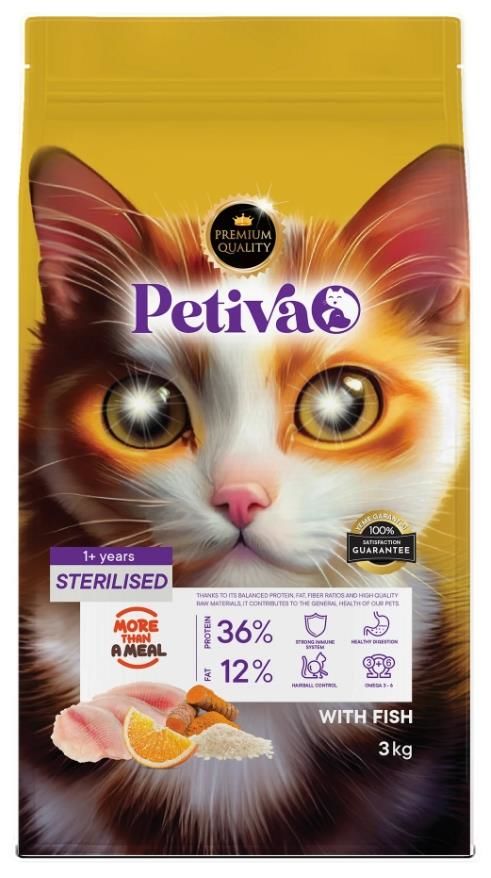 Petiva Kısırlaştırılmış Yetişkin Kediler İçin Balık Etli Kuru Kedi Maması 3 Kg