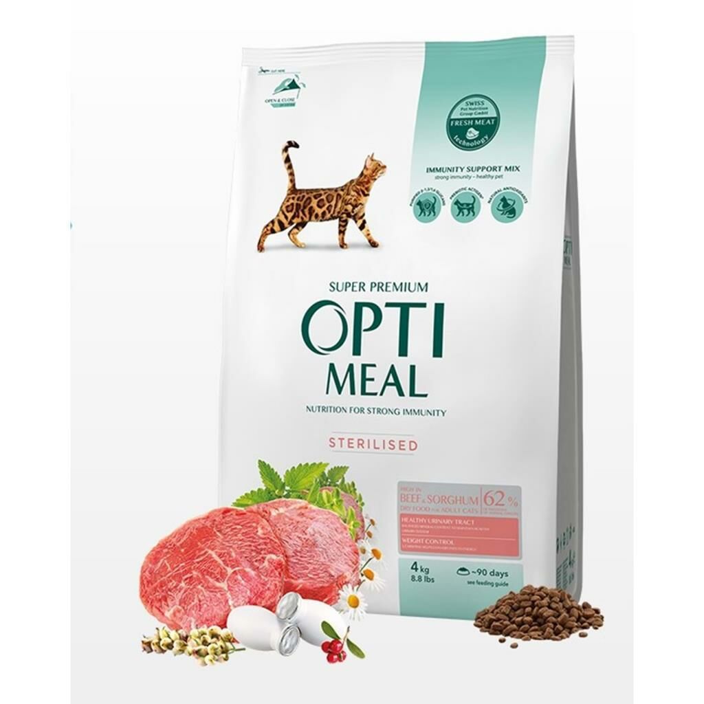 Optimeal Dana Etli-Sorgumlu Kısırlaştırılmış Kedi Maması 4kg