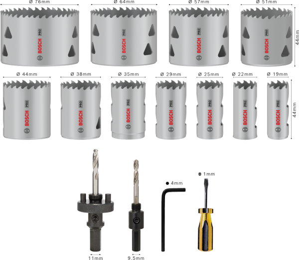 BOSCH PRO 17 Parça HSS-Bimetal Panç - Delik Açma Seti Ahşap ve Metal için