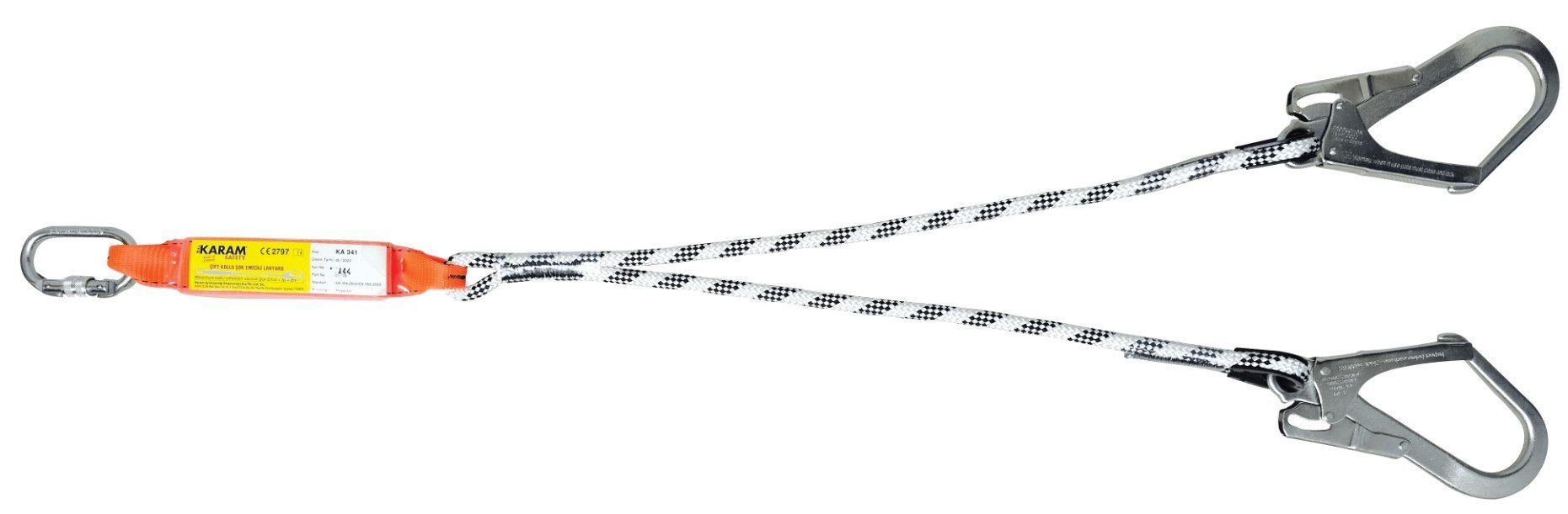 KARAM Ka 341 Çift Kollu K4 Kancalı Şok Emicili Karabinalı Lanyard