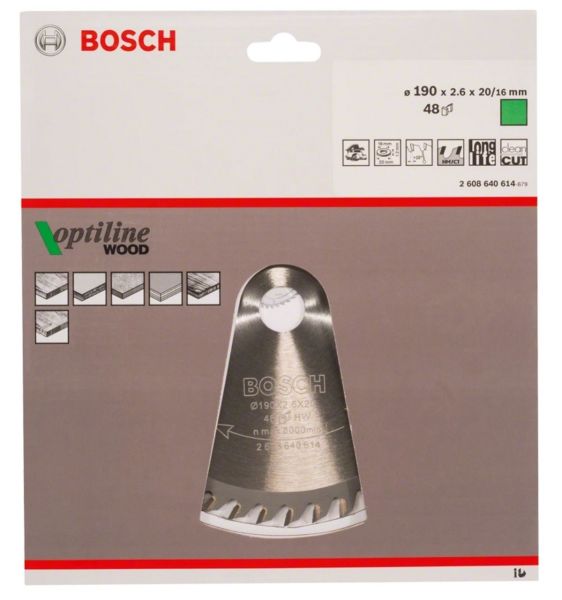 BOSCH Optiline Wood 190x20 mm 48 Diş Ahşap Daire Testere Bıçağı