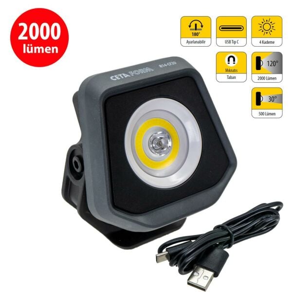 CETA-FORM R14-CF20 Şarjlı Kompakt Led Projektör Lamba 2000 Lümen