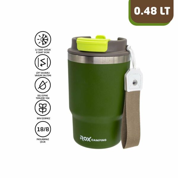 ROX Camping Pipetli Termos 0.48 Litre - Yeşil (153CAMP0194)
