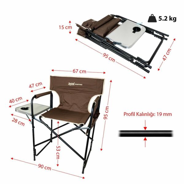 ROX Camping Kahverengi Sehpalı Kamp Sandalyesi (153CAMP0318)