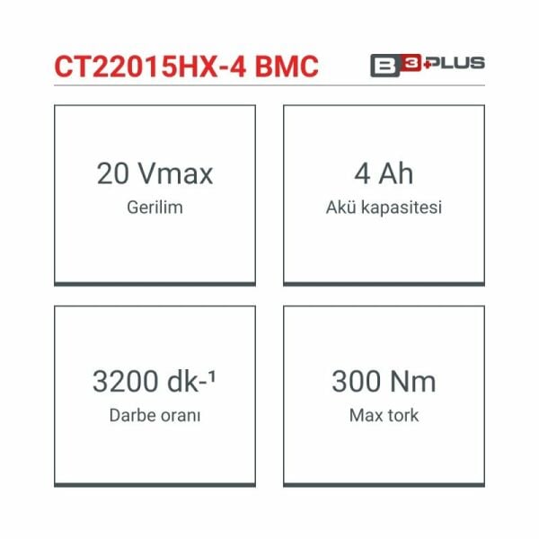 CROWN CT22015HX-4 TB Şarjlı Somun Sıkma 20 Volt 4.0 Amper Çift Akülü