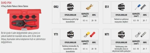 Ceta Form E69Q-P04 Kablo Pabucu Sıkma Takımı 4 Parça