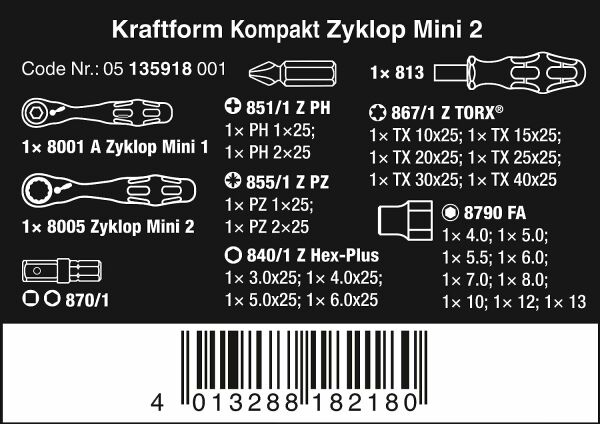 WERA Zyklop Mini 2 Cırcır Lokma ve Bits Uç Seti (05135918001)