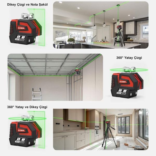 KOBB KBL32G Prefesyonel Li-On Yatay 360° Ve Dikey Otomatik Hizalamalı Yeşil Nokta Ve Şakül Ve Yeşil Çapraz Çizgi Lazer