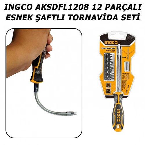 Ingco AKSDFL1208 12 Parçalı Esnek Şaftlı Tornavida Seti
