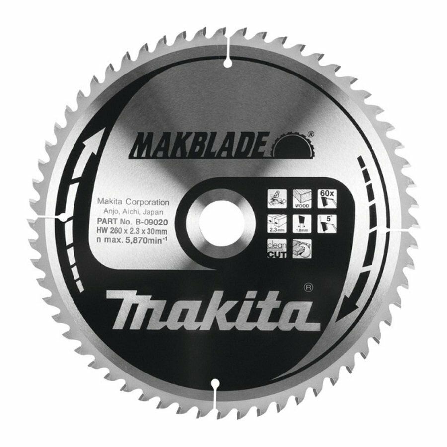 MAKİTA 260x2,3x30 mm 60 Diş Elmas Uçlu Ahşap Daire Testere Bıçağı B-09020