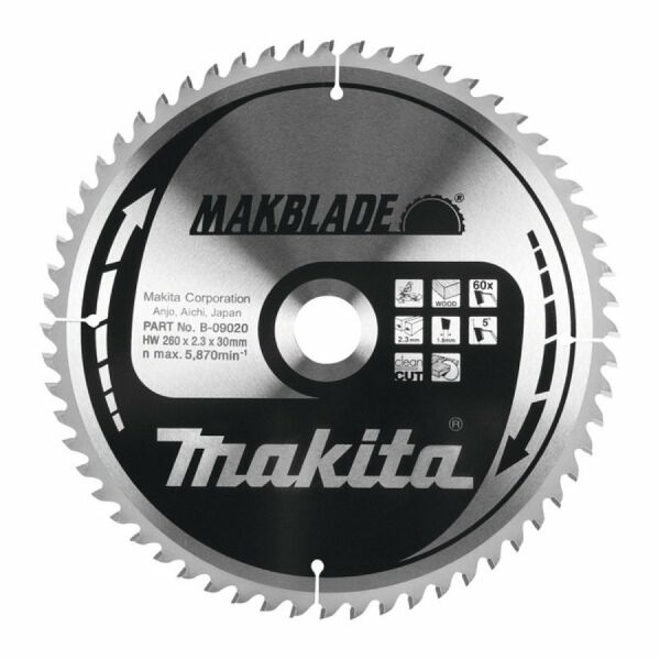 MAKİTA 260x2,3x30 mm 60 Diş Elmas Uçlu Ahşap Daire Testere Bıçağı B-09020