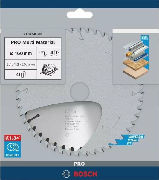 BOSCH 160x20x2,4 mm 42 Diş PRO Multi Material Daire Testere Bıçağı(Aluminyum Kesime Uygun)