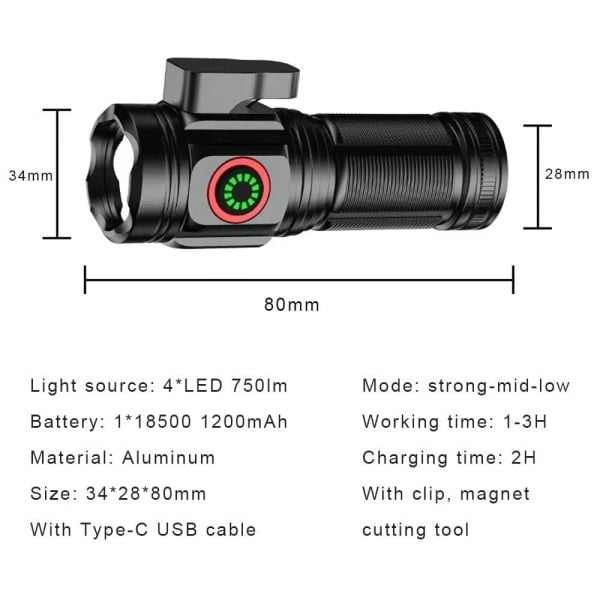 POWERDEX PD 7007 Şarjlı El Feneri 3000 Lümen