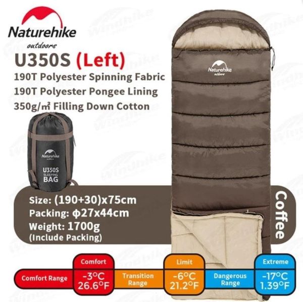 NATUREHIKE U350S Kapüşonlu Uyku Tulumu -17 Derece (Kahverengi-Sağ)