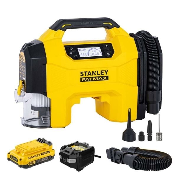 STANLEY SXV02001A Şarjlı Dijital Göstergeli Lastik Yatak Şişirme Pompası + Araç Süpürgesi 160 Psi