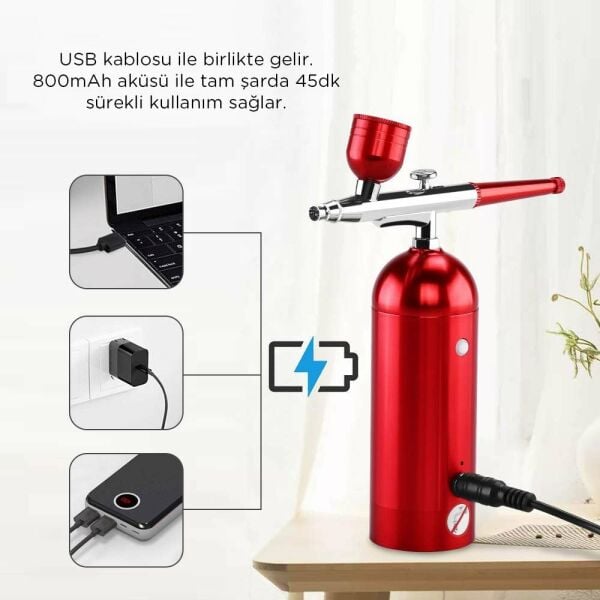 ROX0068 Kendinden Kompresörlü Akülü Airbrush Mini Boya Tabancası
