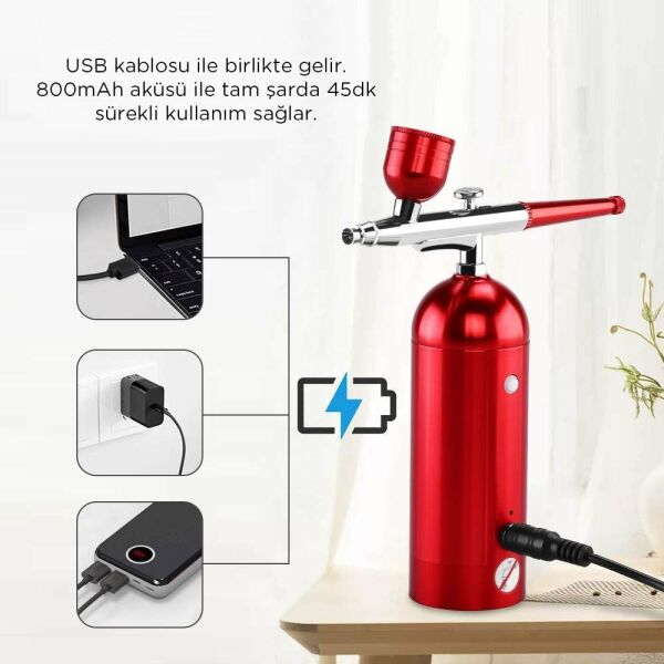 ROX0068 Kendinden Kompresörlü Akülü Airbrush Mini Boya Tabancası