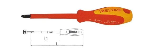 İzeltaş- 1000V İzoleli Elektrikçi Yıldız Uçlu Tornavida 6X100