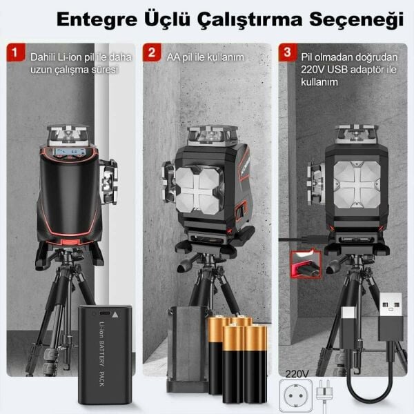KOBB KBL36G Profesyonel Li-ion Şarjlı ve Pilli 4X360⁰ Otomatik Hizalamalı Yeşil Çapraz Çizgi Lazer Distomat Terazi + Uzaktan Kumanda
