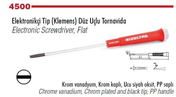 İZELTAŞ Elektronikçi Tip Klemens Düz Uçlu Tornavida 4x100 mm(4500174100)