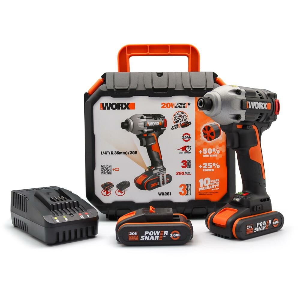 WORX WX261 20Volt 2.0Ah. Li ion Cift Akulu 260Nm Komursuz Profesyonel arjl Darbeli Tornavida HepsiNalburda