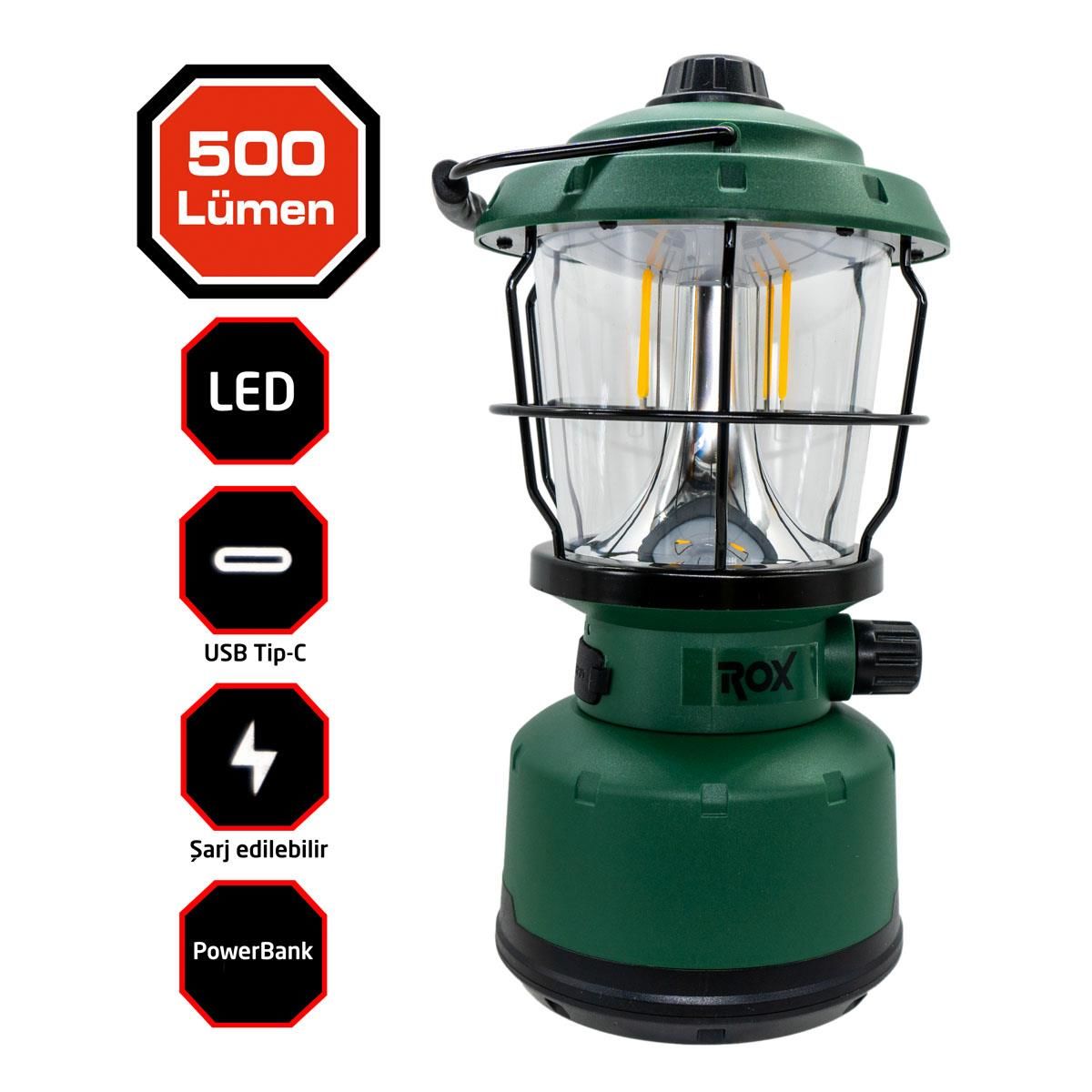 ROX Şarjlı Retro Outdoor Kamp Feneri 500 Lümen (153ROX0217)