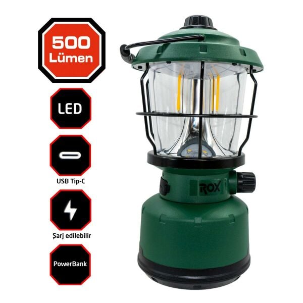 ROX Şarjlı Retro Outdoor Kamp Feneri 500 Lümen (153ROX0217)