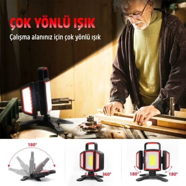 ROX Outdoor Şarjlı Açı Ayarlı  Projektör Çalışma  Led Feneri 2000 Lümen (153ROX0225)