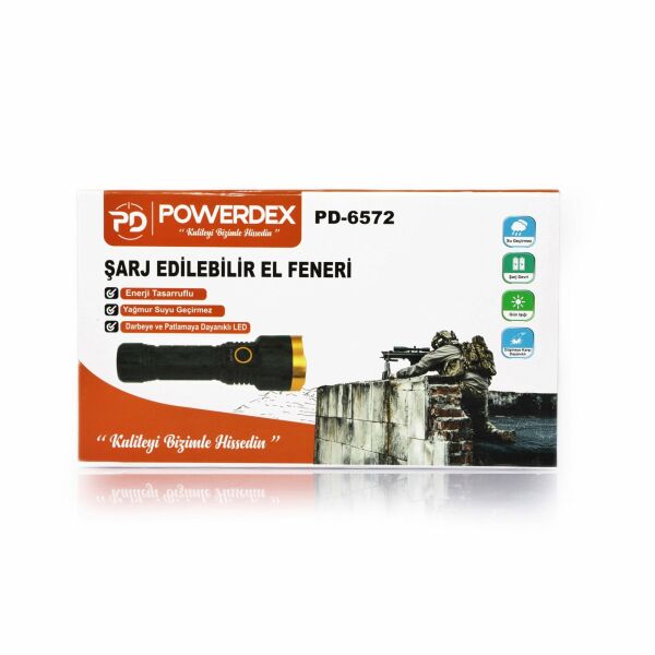 POWERDEX Şarjlı Waterproof El Feneri (PD-6572)