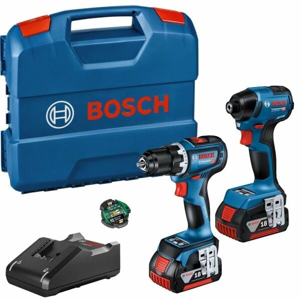 BOSCH GSR 18V-90 + GDR 18V-220 Şarjlı Vidalama ve Delme Seti 4 Amper Çift Akülü