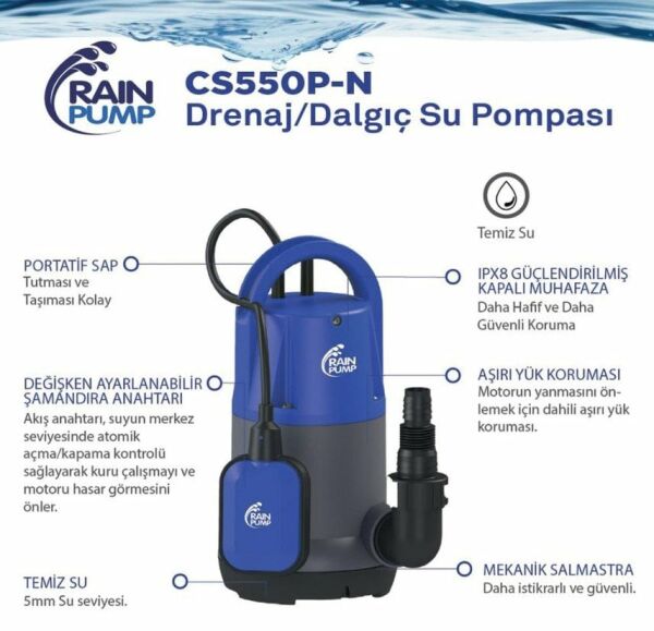 Rainpump CS550P-N Plastik Gövdeli Temiz Su Drenaj Dalgıç Pompa