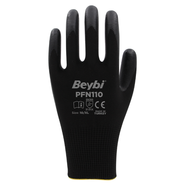 BEYBİ PFN110 Siyah Köpük Nitril Eldiven No.9