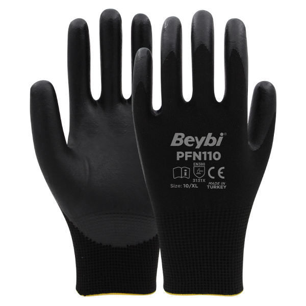 BEYBİ PFN110 Siyah Köpük Nitril Eldiven No.9